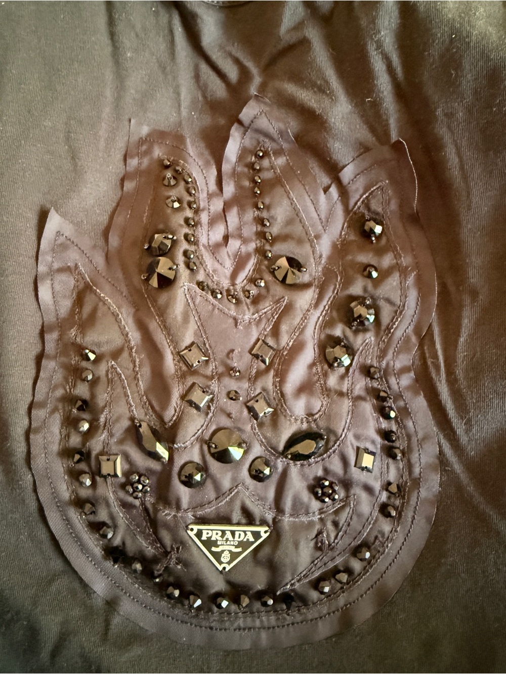 Prada Black Beaded Embellished Flame Short Sleeve Tee - Picture 3 of 4